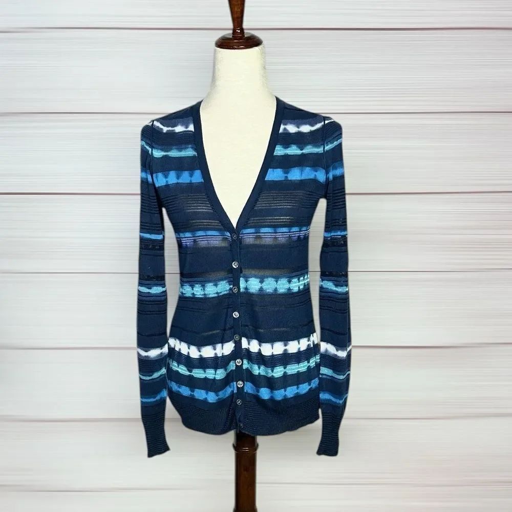 Martin + Osa Blue Cardigan Silk Blend Lightweight V-neck  Long Sleeve size S